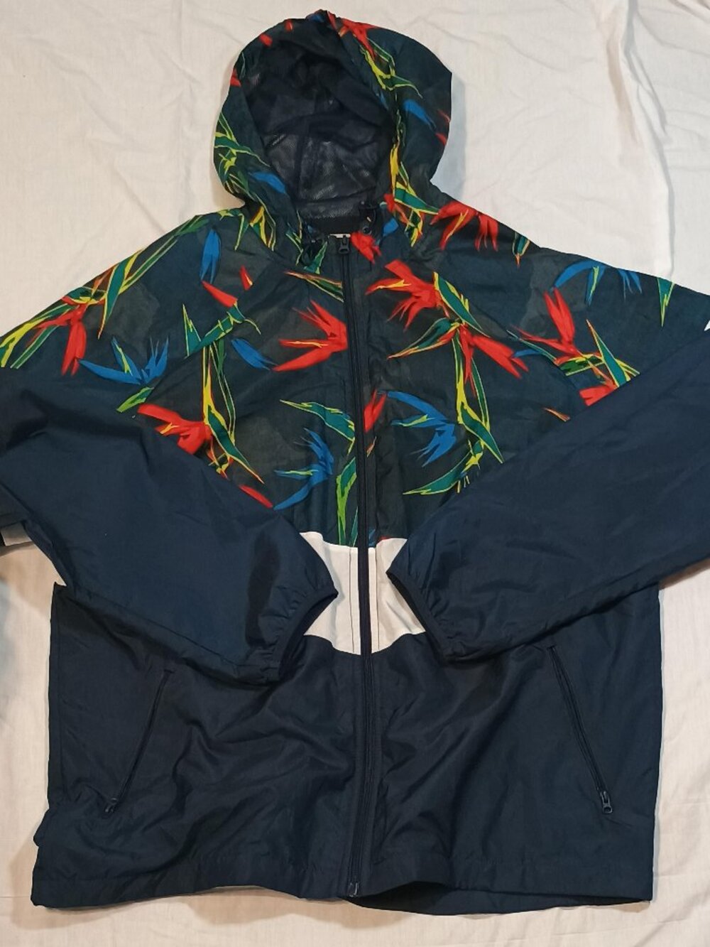 Russell/Windbreaker Jacket/Mens L/Navy Bird of Paradise Floral Colorblock Zip Up
